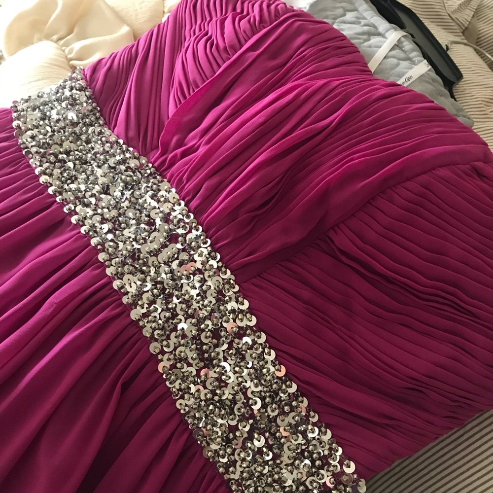 Long Strapless Fuchsia color Dress